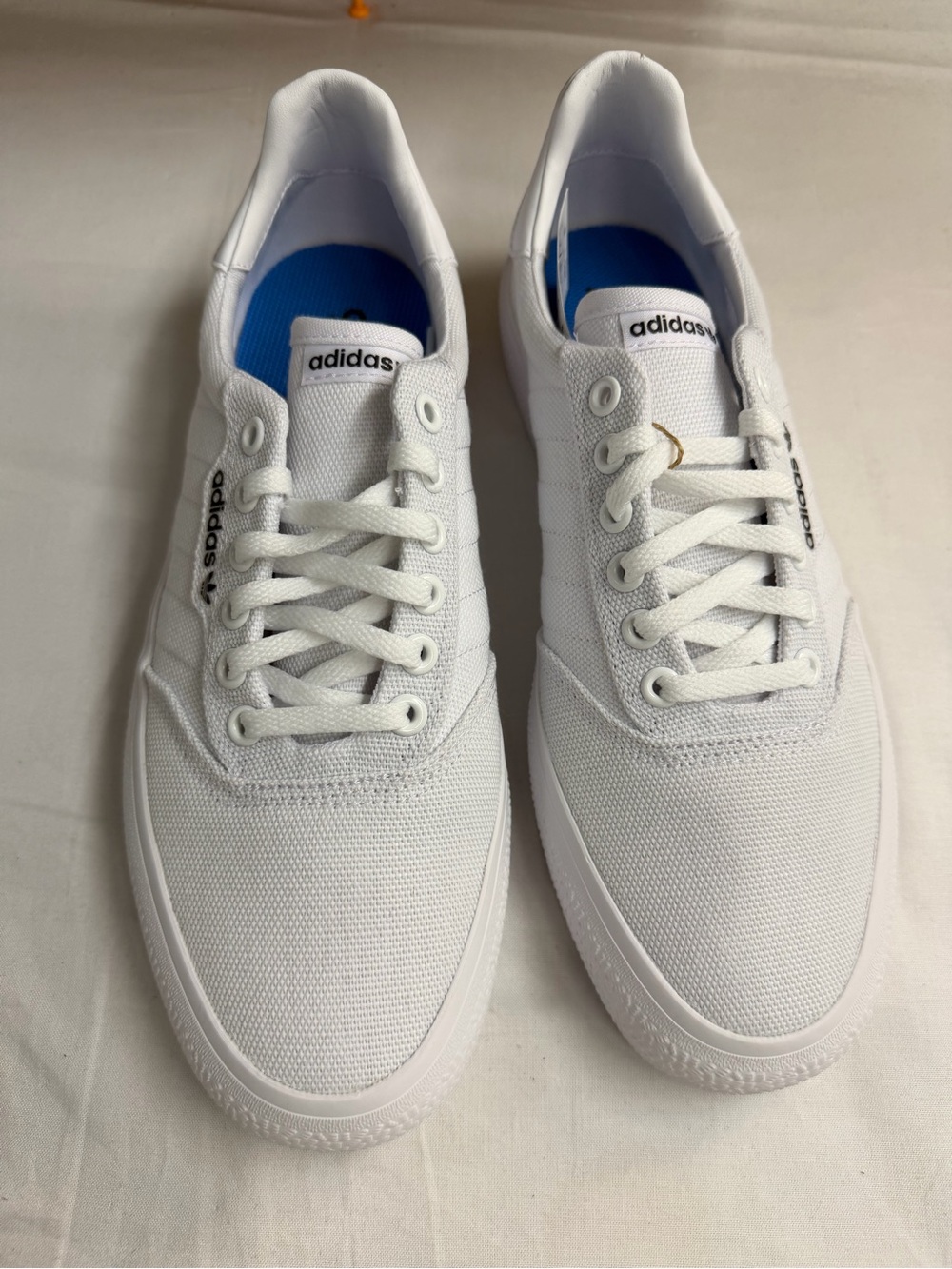 adidas Men’s White Low-Top Canvas Sneakers with Blue Insole
